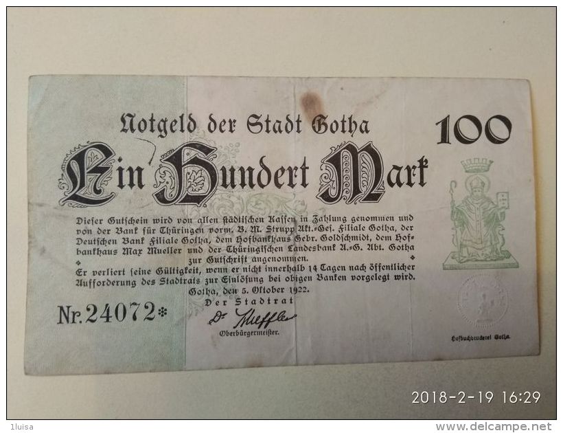 GERMANIA Gotha 100 Mark 1922 - [11] Emissioni Locali