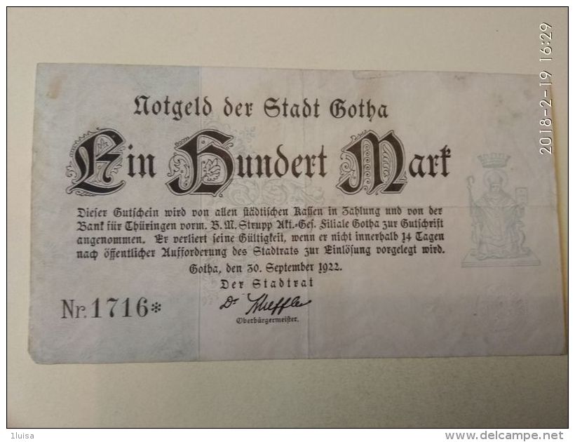 GERMANIA Gotha 100 Mark 1922 - [11] Emissioni Locali