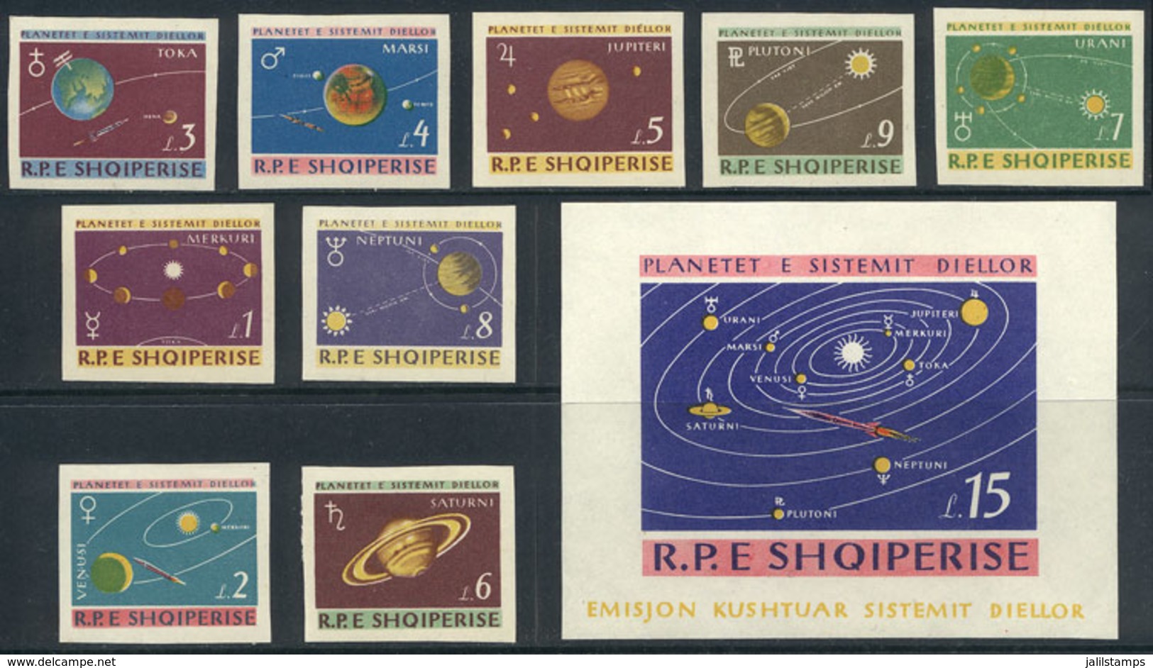 34 ALBANIA: Yvert 729/37 + Souvenir Sheet 6N IMPERFORATE, 1964 Planets, Complete Set Un - Albania