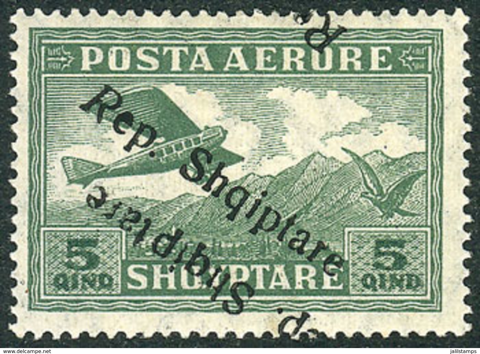 35 ALBANIA: Sc.C8a, With Double Overprint Variety, One Inverted, VF Quality! - Albania