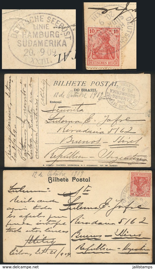 42 GERMANY: 2 PCs Sent From German Ships AT SEA To Argentina In 1909, Both Franked With - Other & Unclassified