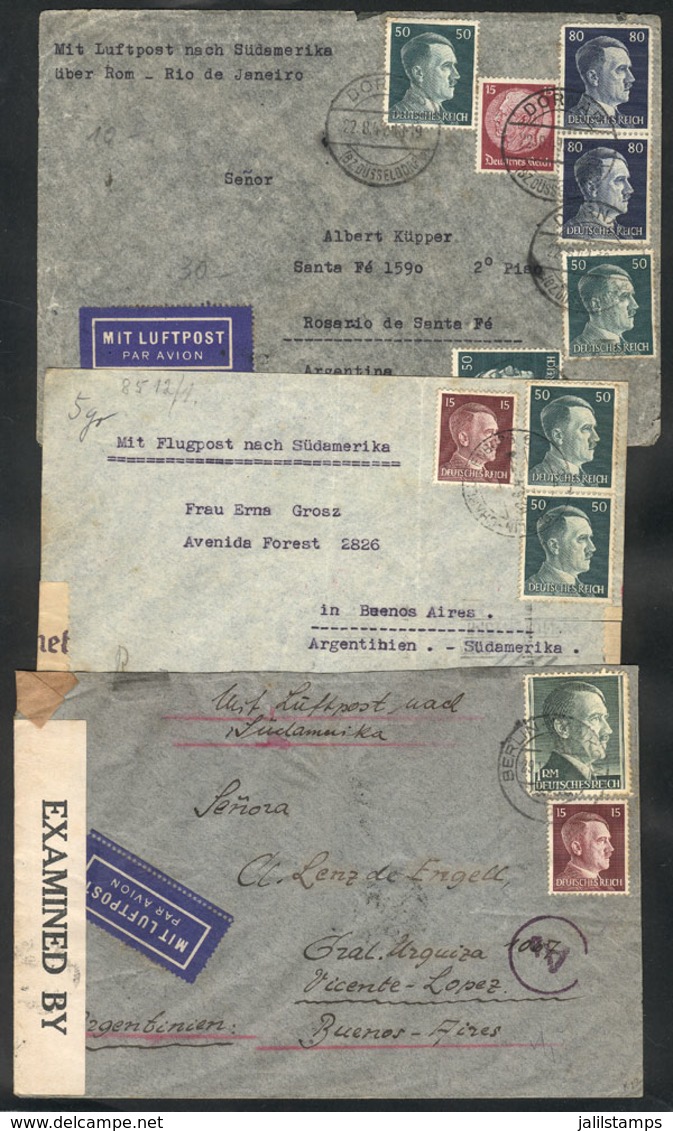 51 GERMANY: 3 Covers Sent To Argentina Between 1942 And 1944, All CENSORED, Interesting - Sonstige & Ohne Zuordnung