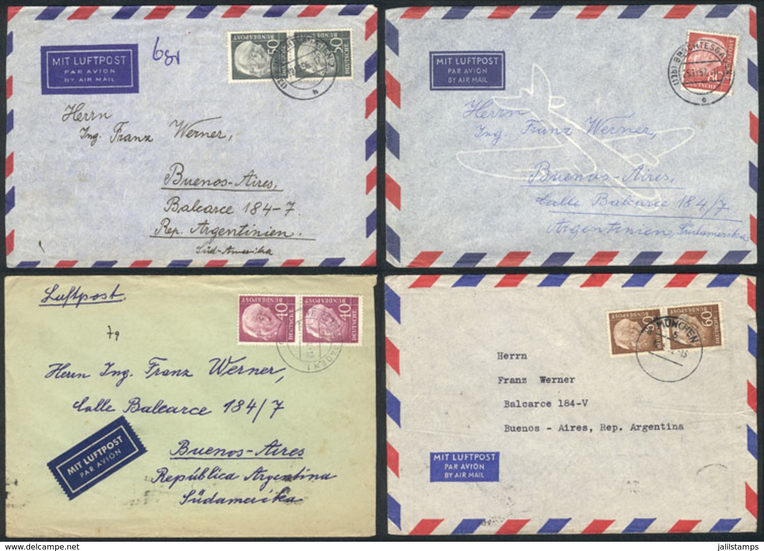 57 GERMANY: 13 Covers Sent To Argentina Between 1954 And 1965 With Varied Postages, Gen - Autres & Non Classés