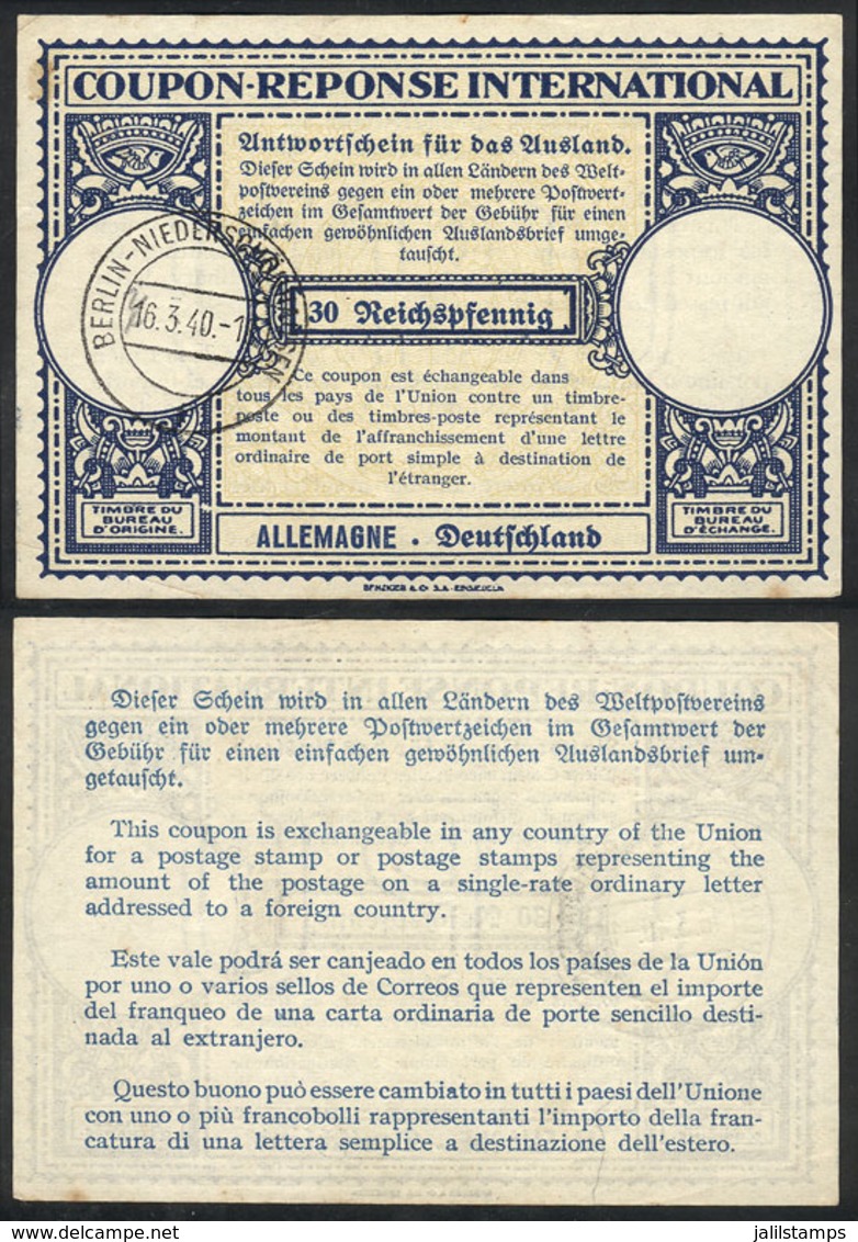 68 GERMANY: IRC International Reply Coupon With Postmark Of Berlin 16/MAR/1940, Excelle - 1801-1900