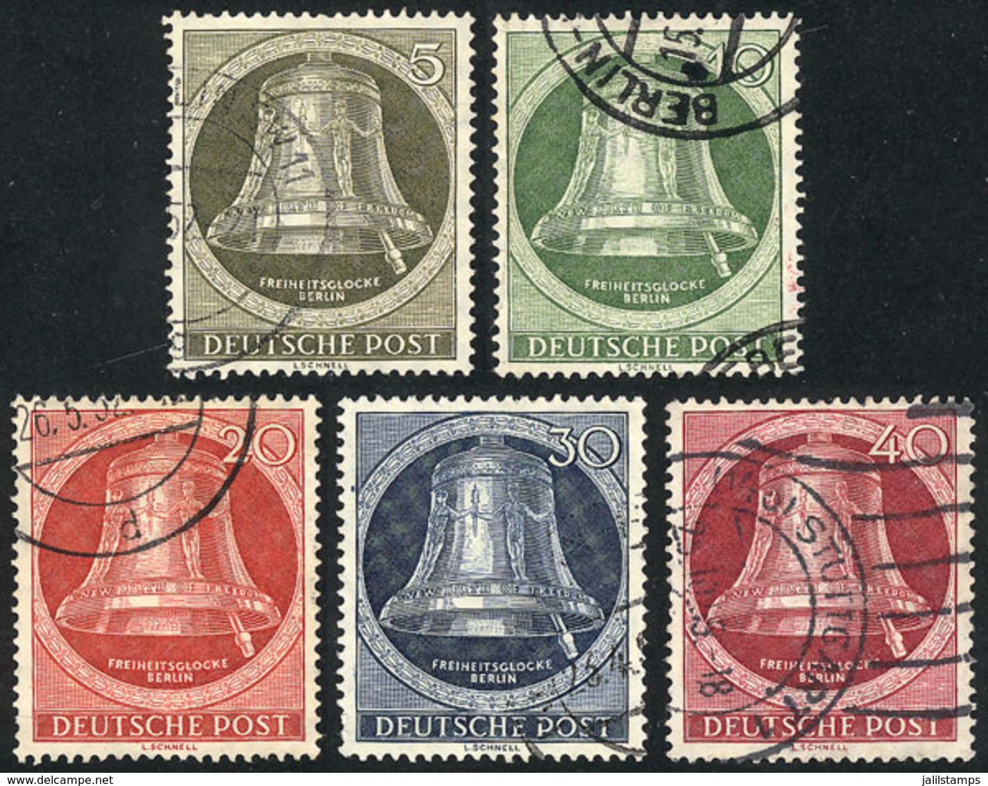 76 GERMANY - BERLIN: Yvert 68/72, 1952 Liberty Bell, Cmpl. Set Of 5 Used Values, Excell - Autres & Non Classés