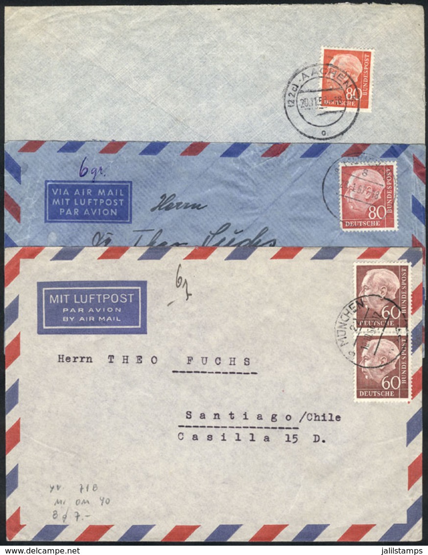 84 WEST GERMANY: 3 Covers Sent To Chile Between 1956 And 1958, Nice Postages, Fine To V - Lettres & Documents