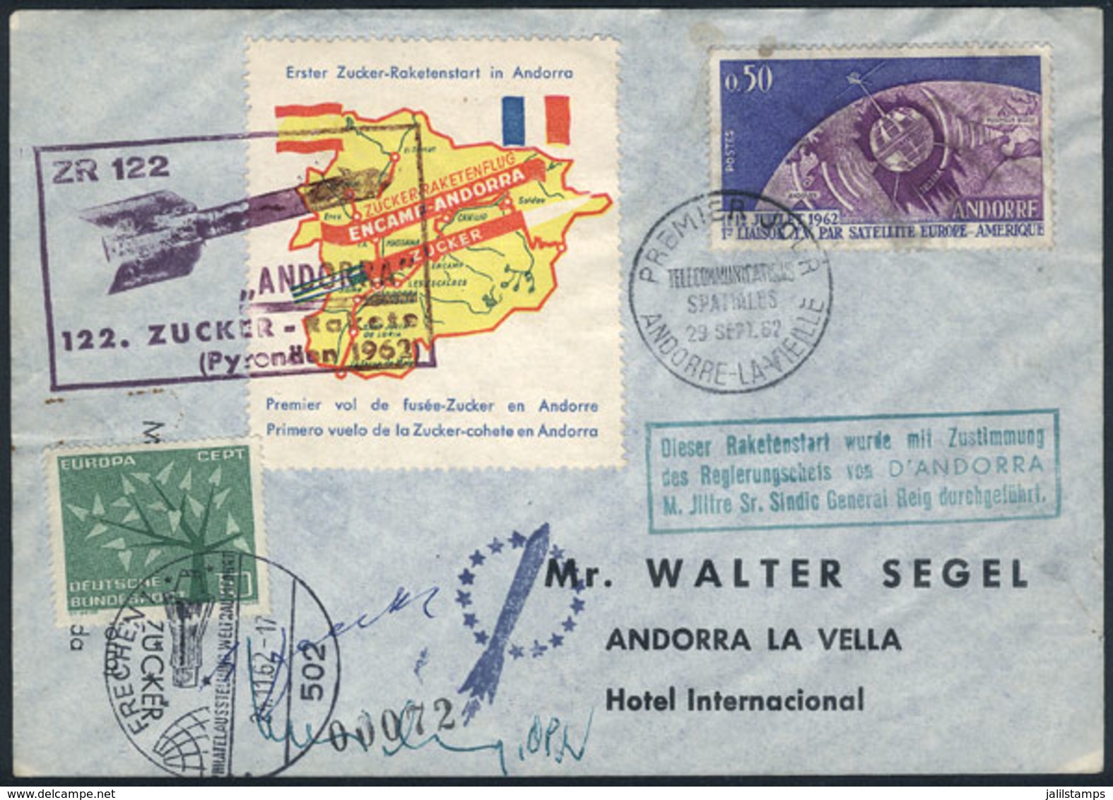 96 ANDORRA: 29/SE/1962 ZUCKER ROCKET Cover With Cinderella And Special Handstamps, And - Other & Unclassified