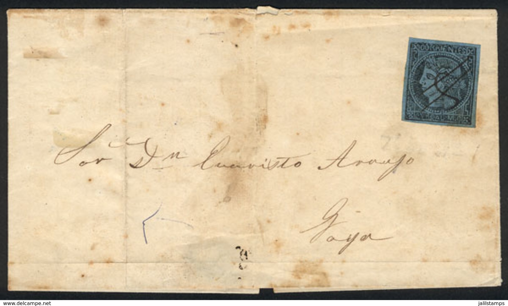 118 ARGENTINA: GJ.1, Un Real M.C. Franking A Folded Cover Sent To Goya, With Pen Cancell - Corrientes (1856-1880)