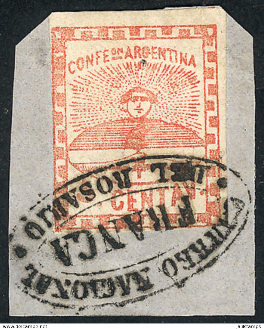 121 ARGENTINA: GJ.1, 5c. Red, Tied On Fragment By Complete ROSARIO-FRANCA Cancel In Elli - Autres & Non Classés