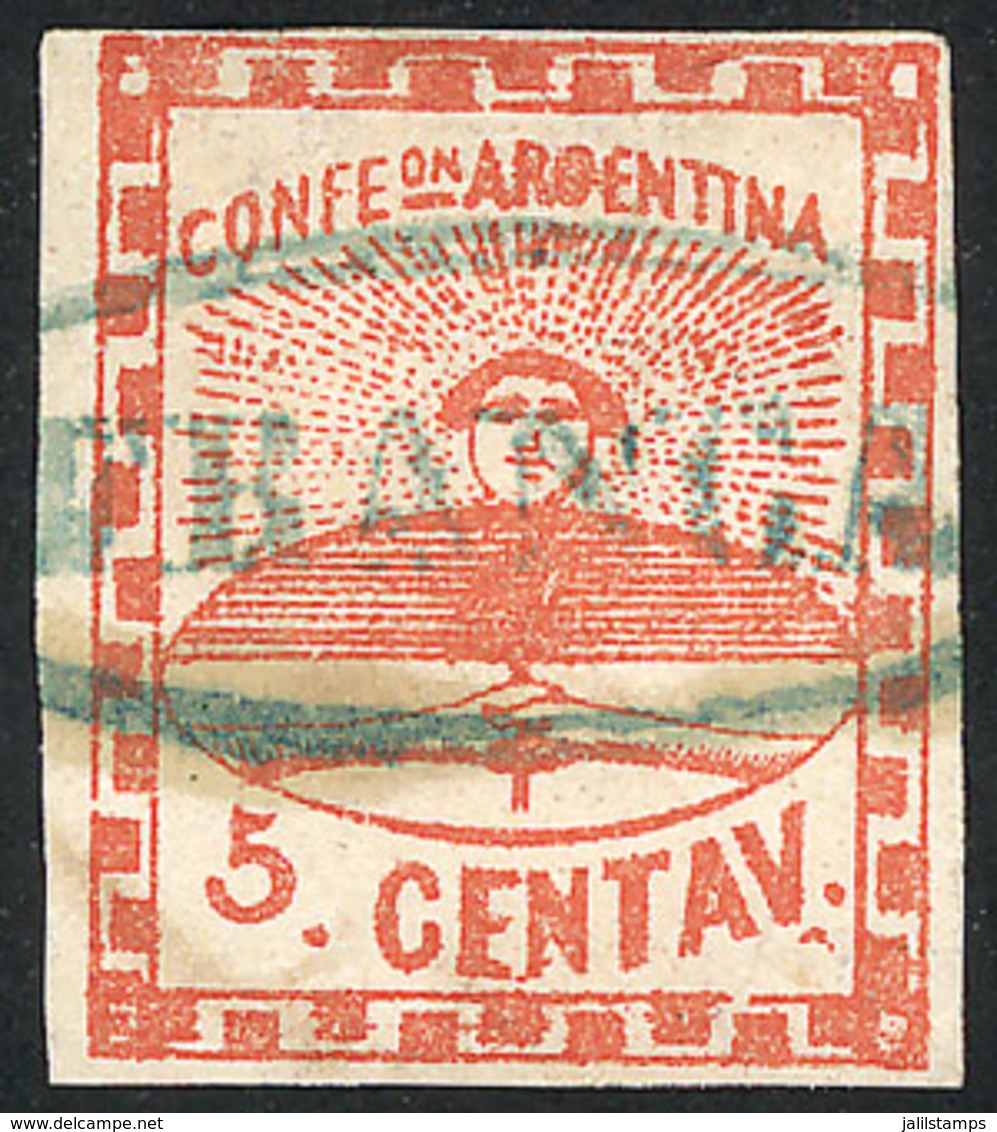 125 ARGENTINA: "GJ.1e, "double Period After CENTAV", With Spectacular Green-blue FRANC - Autres & Non Classés