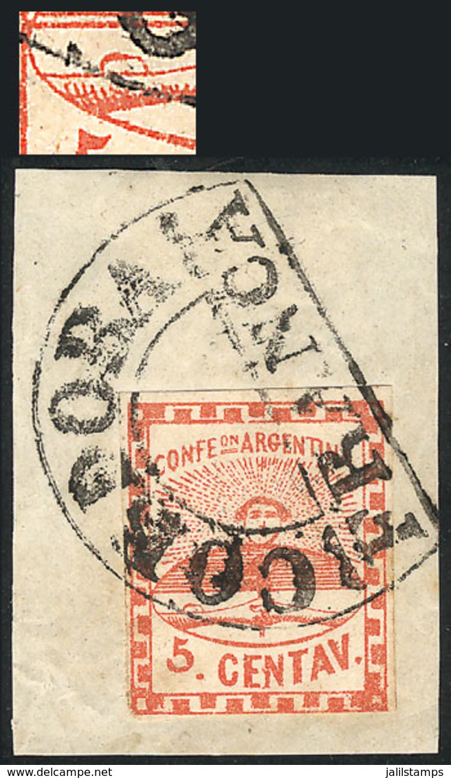 126 ARGENTINA: "GJ.1, 5c. Red, With VARIETY: "Blister On The Arm, Above The 5", Tied O - Autres & Non Classés