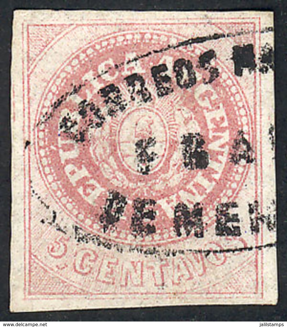 138 ARGENTINA: GJ.7, 5c. Rose, With Ellipse MENDOZA-FRANCA Cancel, Superb! - Neufs