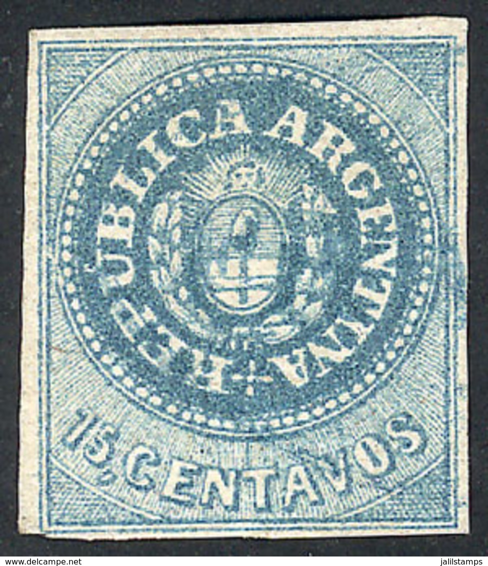 142 ARGENTINA: GJ.9, 15c. Green-blue, Used With Light Strike Of Blue Cancel, 4 Complete - Neufs