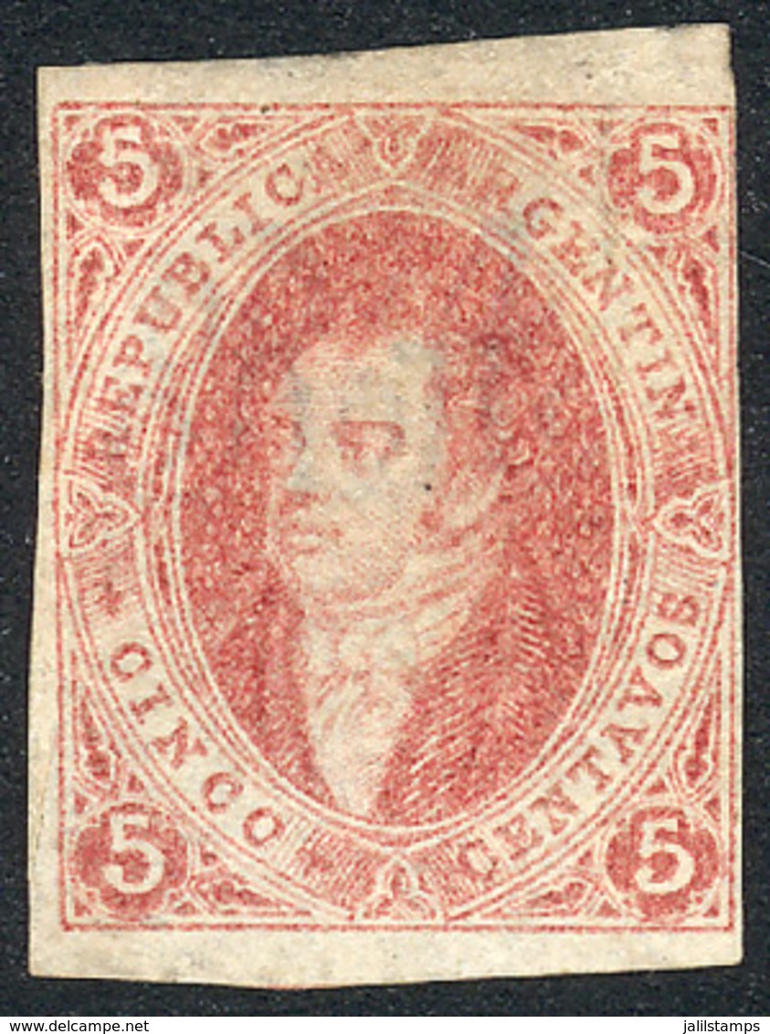 150 ARGENTINA: GJ.16, 5c. 1st Printing IMPERFORATE, Mint Example Of 4 Complete Margins ( - Neufs