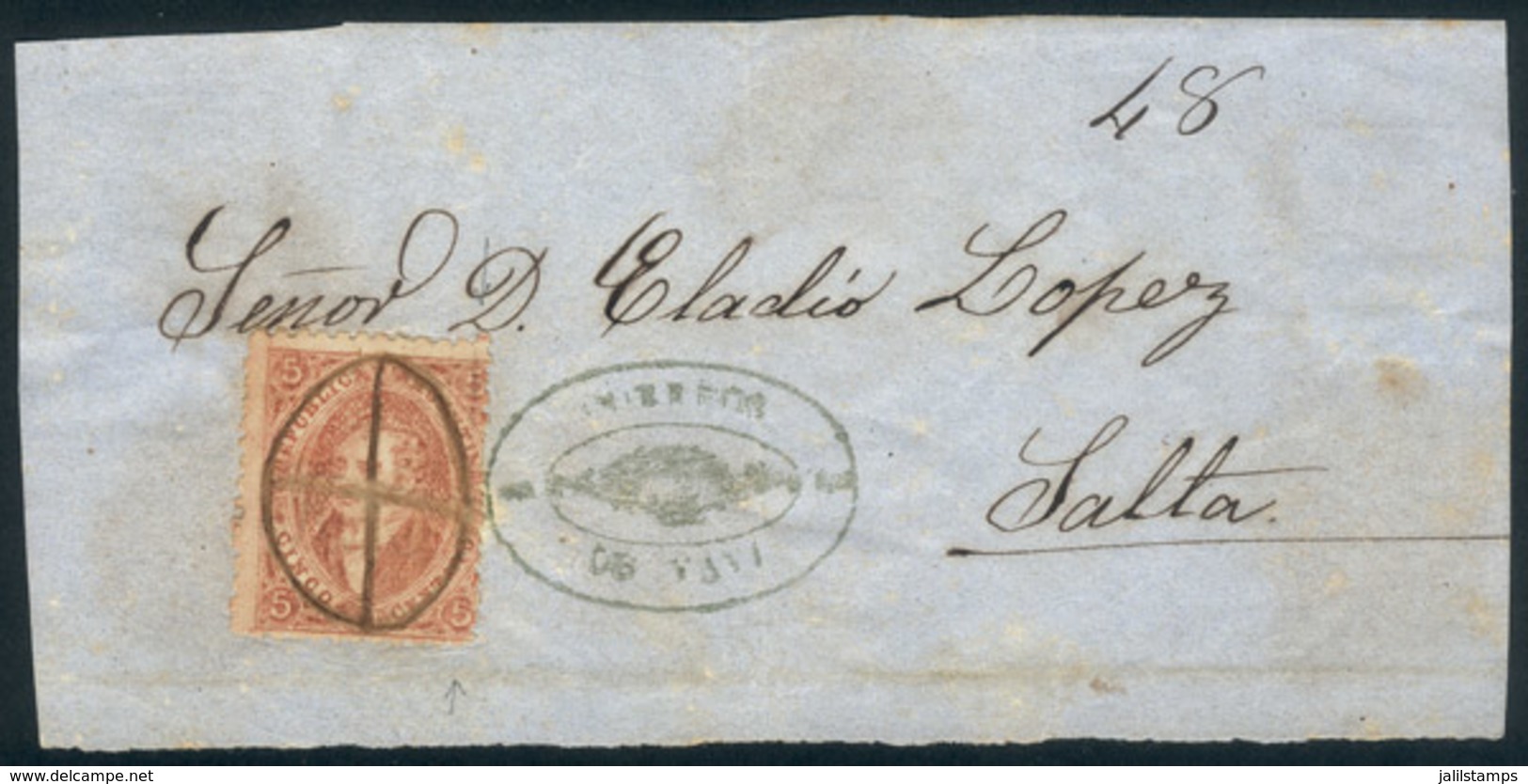159 ARGENTINA: "GJ.20j, 3rd Printing Mulatto, Franking A Front Of Folded Cover To Salta, - Neufs