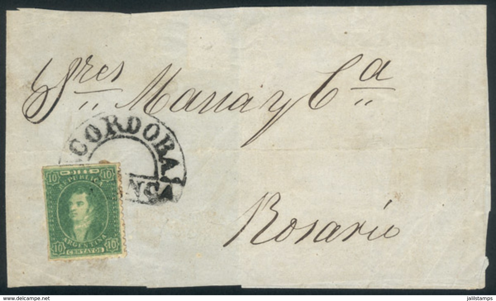 164 ARGENTINA: GJ.23, 10c. Worn Impression, On A Front Of Folded Cover To Rosario, Cance - Neufs