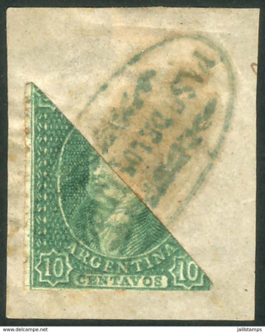 165 ARGENTINA: GJ.23BI, 10c. Worn Impression, BISECT Used As 5c., On Fragment Cancelled - Neufs