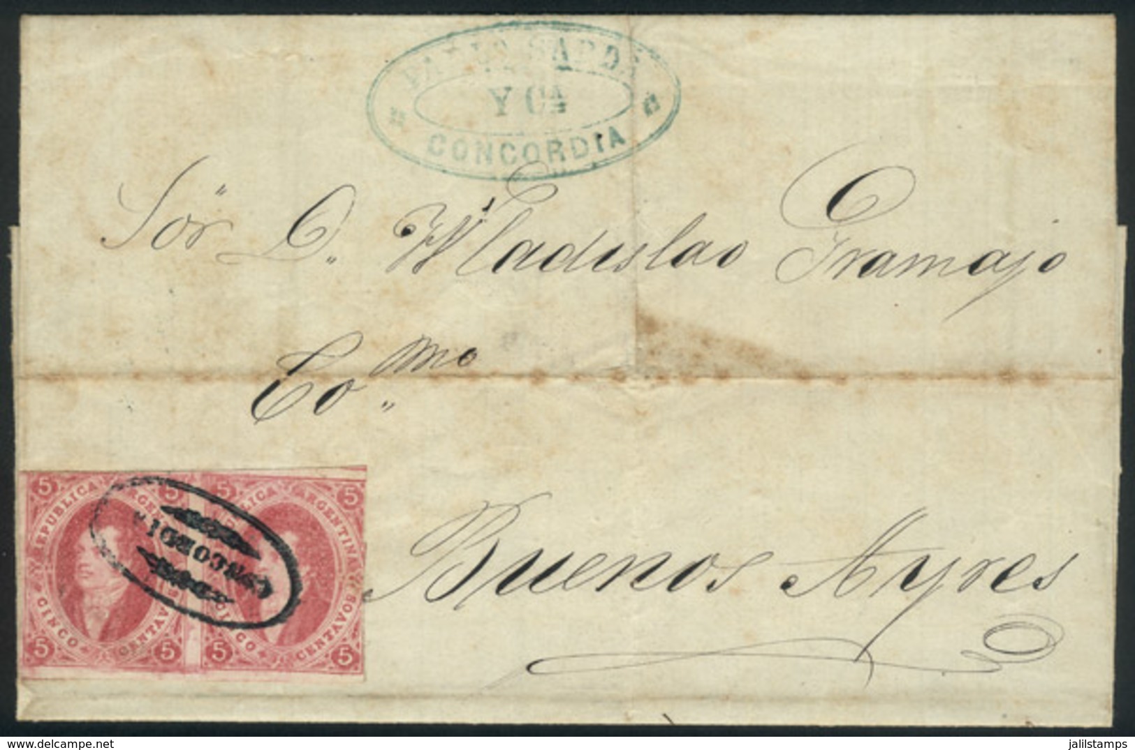 178 ARGENTINA: GJ.32, 7th Printing Imperforate, Beautiful PAIR Franking A Folded Cover D - Neufs