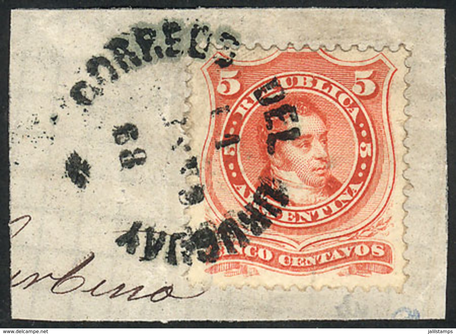 190 ARGENTINA: GJ.38, On Fragment With Complete Rimless Datestamp Of CONCEPCIÓN DEL URUG - Autres & Non Classés