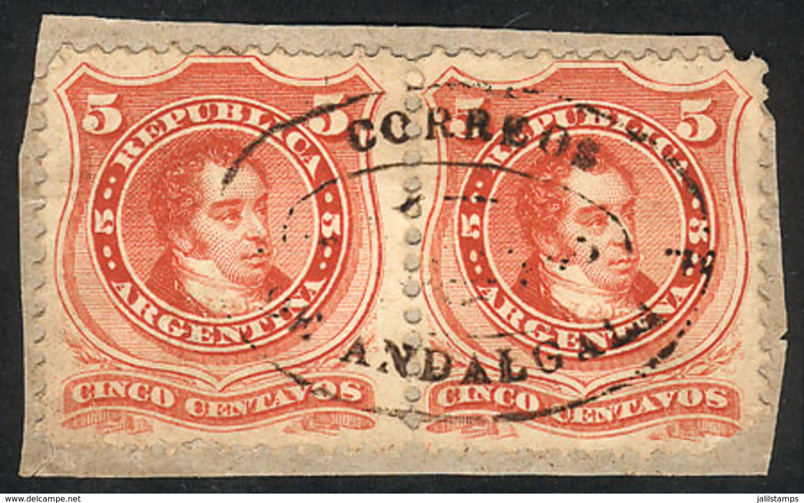 191 ARGENTINA: GJ.38, Pair On Fragment With Complete Rococo Cancel Of ANDALGALÁ Perfectl - Autres & Non Classés