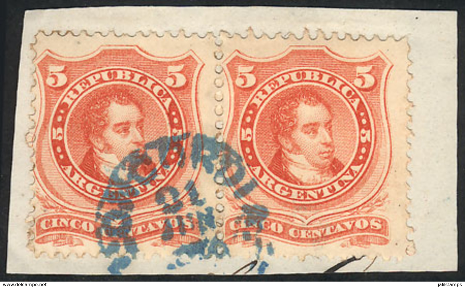 193 ARGENTINA: GJ.38, Pair On Fragment, With Blue Datestamp Of CONCORDIA, Superb! - Other & Unclassified