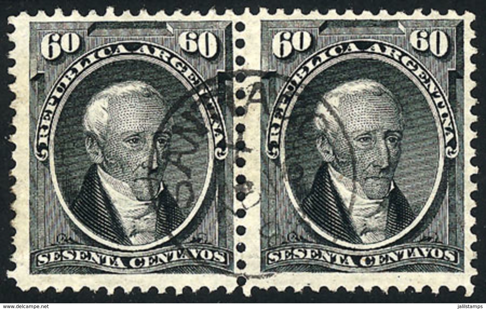 197 ARGENTINA: GJ.43, Pair Of 60c. Saavedra, With Circular Datestamp Of SANTIAGO (del Es - Autres & Non Classés