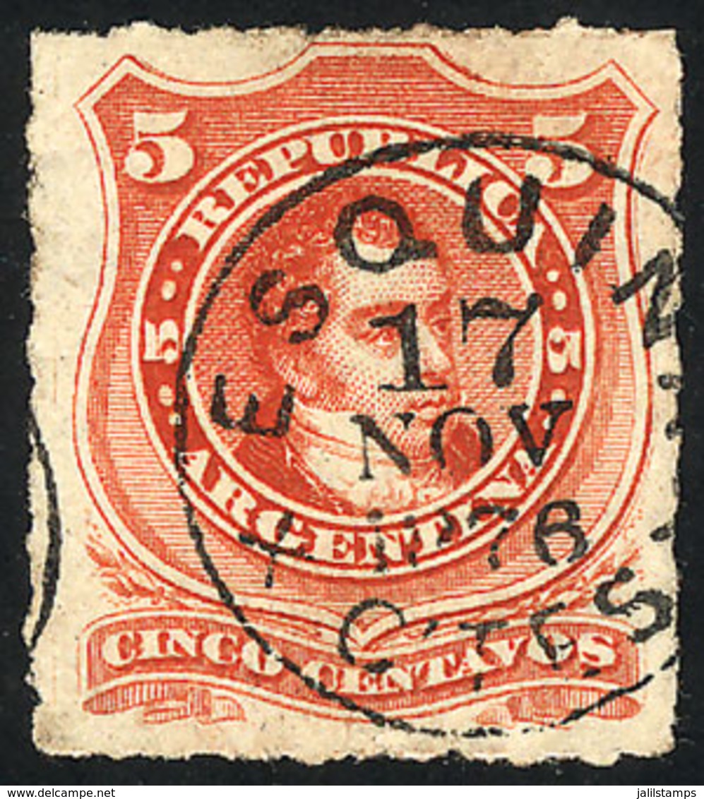 200 ARGENTINA: GJ.48, 1876 5c. Rivadavia Rouletted, Used With Rare Cancel Of ESQUINA (Co - Other & Unclassified