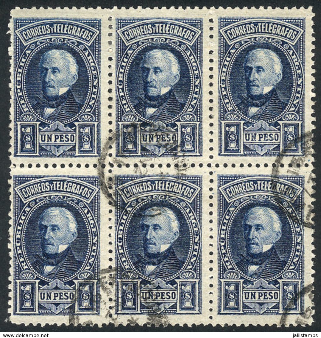 215 ARGENTINA: GJ.115, 1P. San Martín, Used Block Of 6 Stamps, Excellent Quality! - Autres & Non Classés