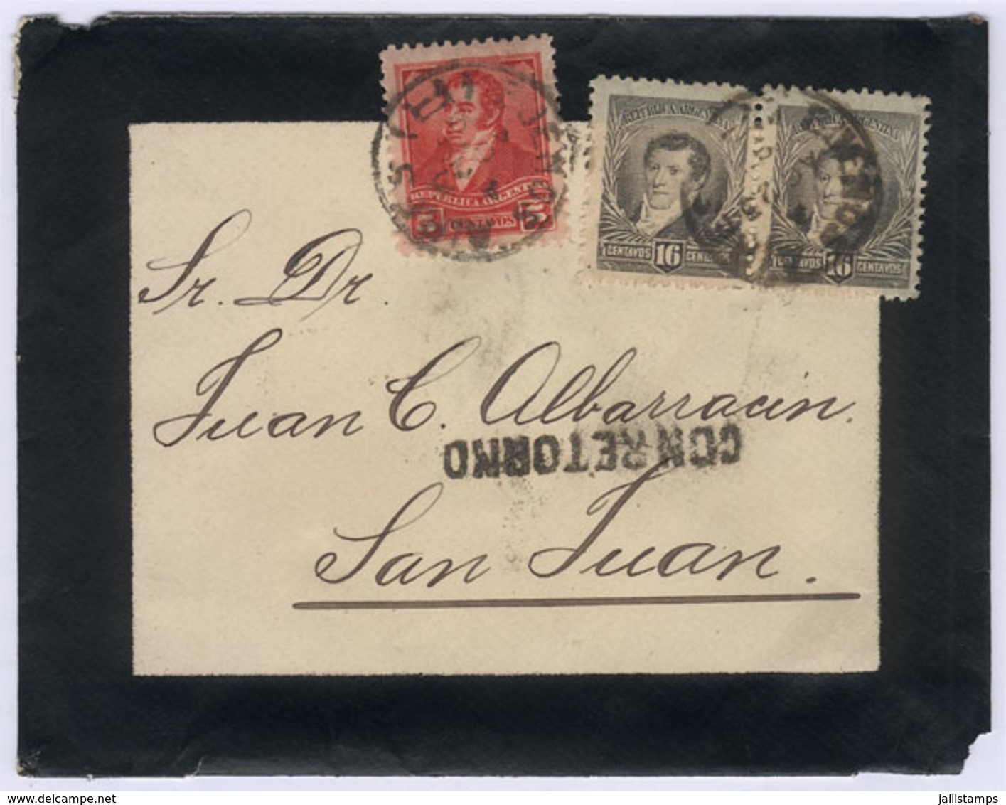 222 ARGENTINA: GJ.145 Pair + 142 (making Up 37c.), Franking A Registered Mourning Cover - Autres & Non Classés