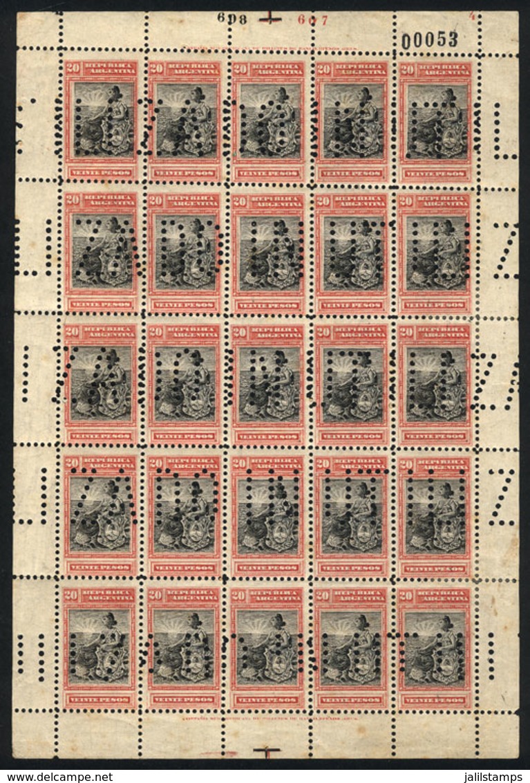 233 ARGENTINA: GJ.238O, 1899 20P. Seated Liberty, Complete Sheet Of 25 With Bulk Mail " - Autres & Non Classés