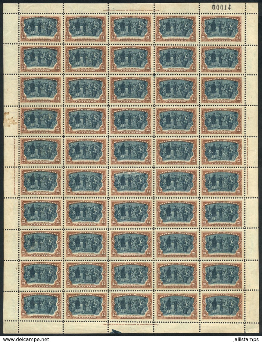 238 ARGENTINA: GJ.309, 1910 24c. Open Cabildo, Complete Sheet Of 50 Examples, Very Fresh - Autres & Non Classés