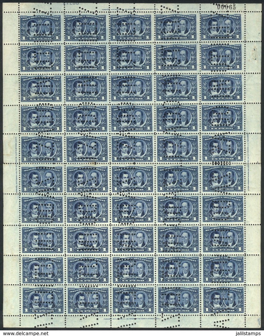 239 ARGENTINA: GJ.312O, 1910 1P. Centenary Of The May Revolution, Complete Sheet Of 50 - Autres & Non Classés