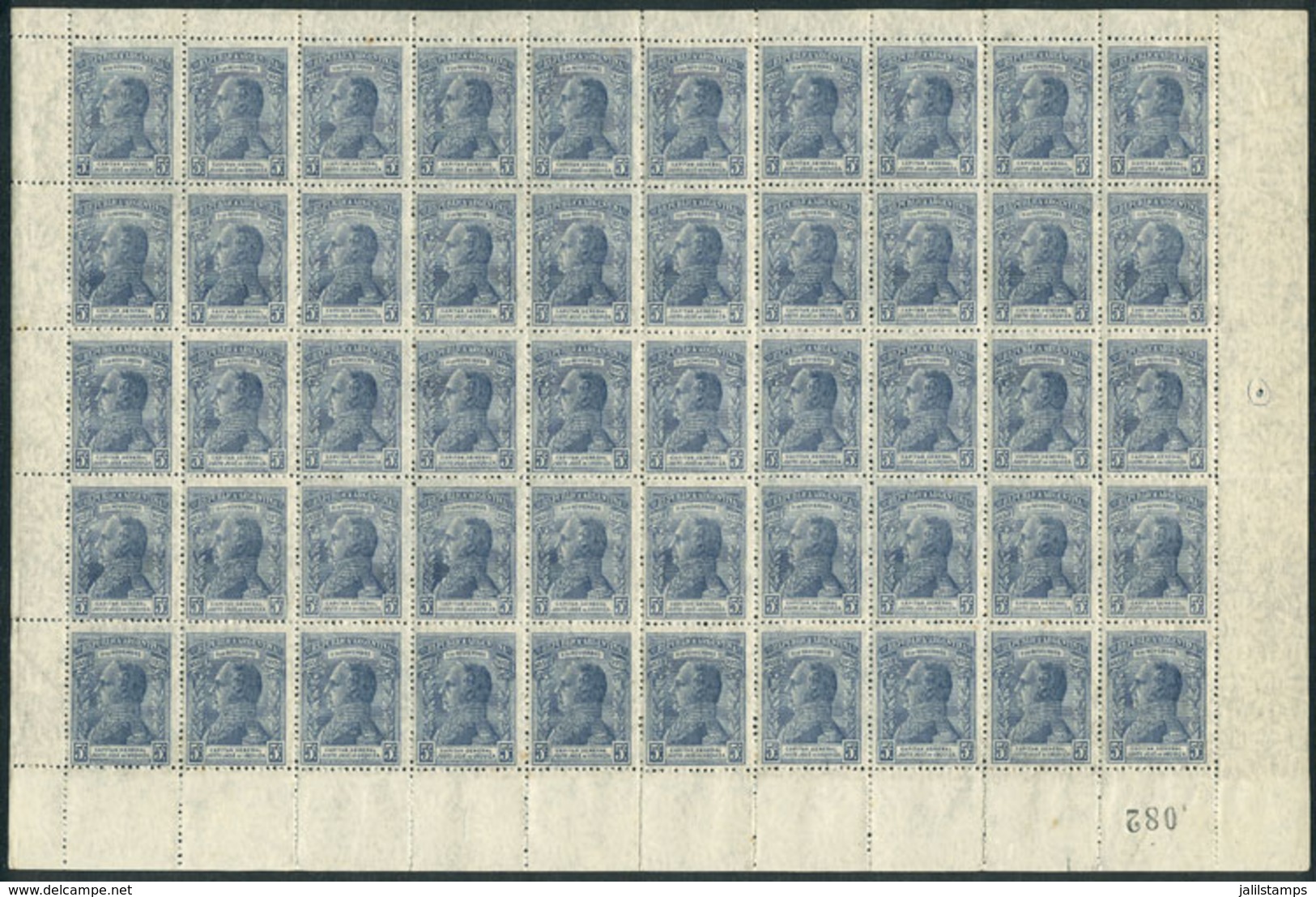251 ARGENTINA: GJ.524, 1920 Urquiza, Complete Sheet Of 50 Examples, Very Fine Quality, I - Autres & Non Classés