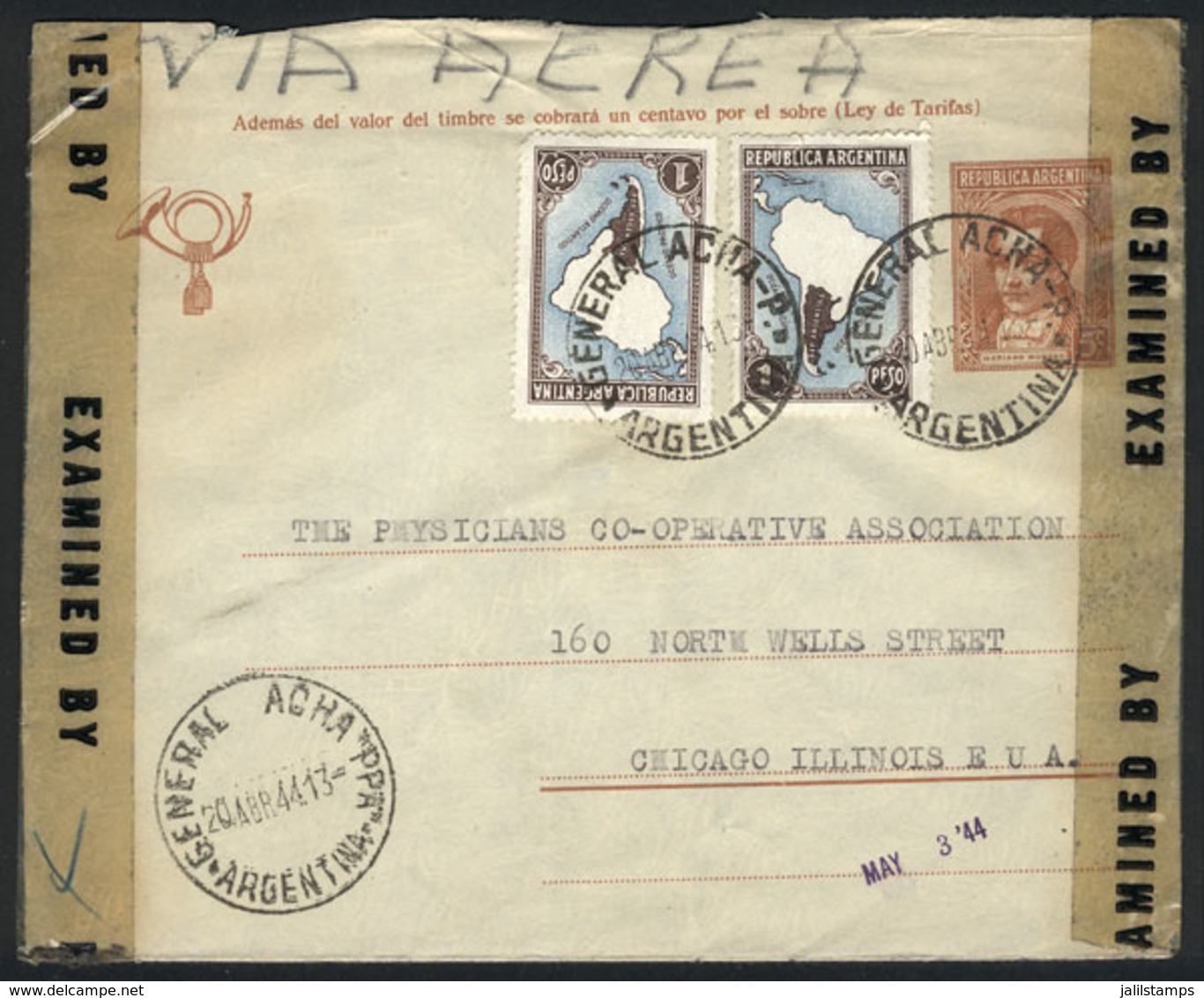 258 ARGENTINA: GJ.770 X2 Uprating A 5c. Moreno PS Cover, Sent Via Airmail From General A - Autres & Non Classés