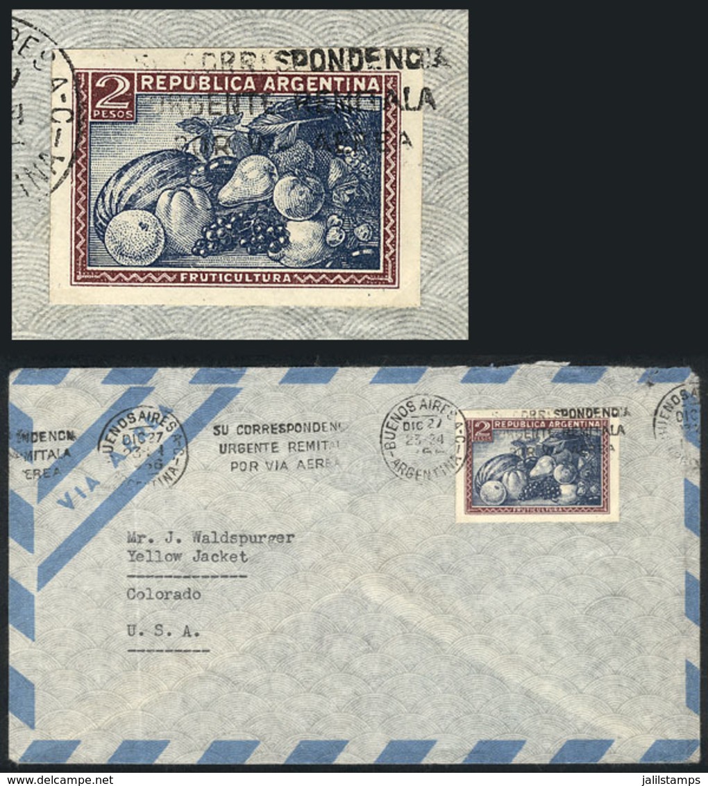 263 ARGENTINA: GJ.813, Imperforate Trial Color PROOF Used To Frank An Airmail Cover Sent - Autres & Non Classés