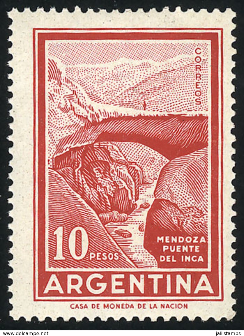 270 ARGENTINA: GJ.1498, 1969/71 10P. Incan Bridge WITH Round Sun Watermark, MNH, VF Qual - Autres & Non Classés
