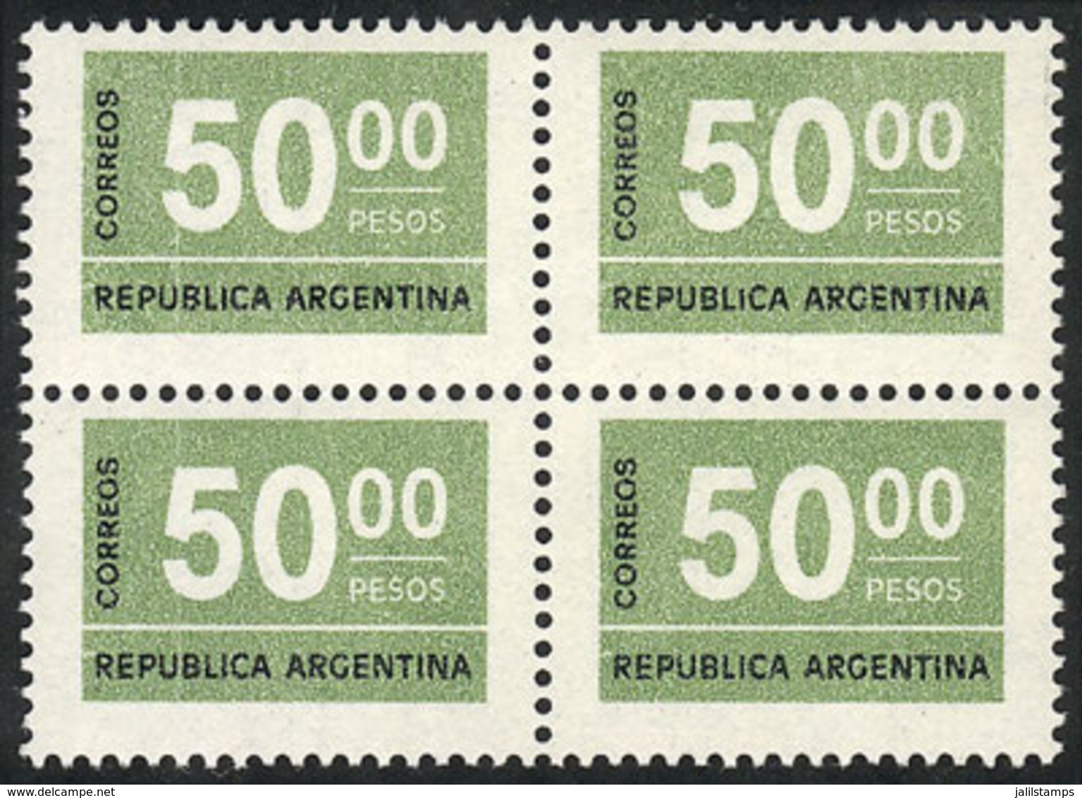 273 ARGENTINA: GJ.1732N, 50P. Figures, Block Of 4 Printed On UV NEUTRAL PAPER, VF Qualit - Autres & Non Classés