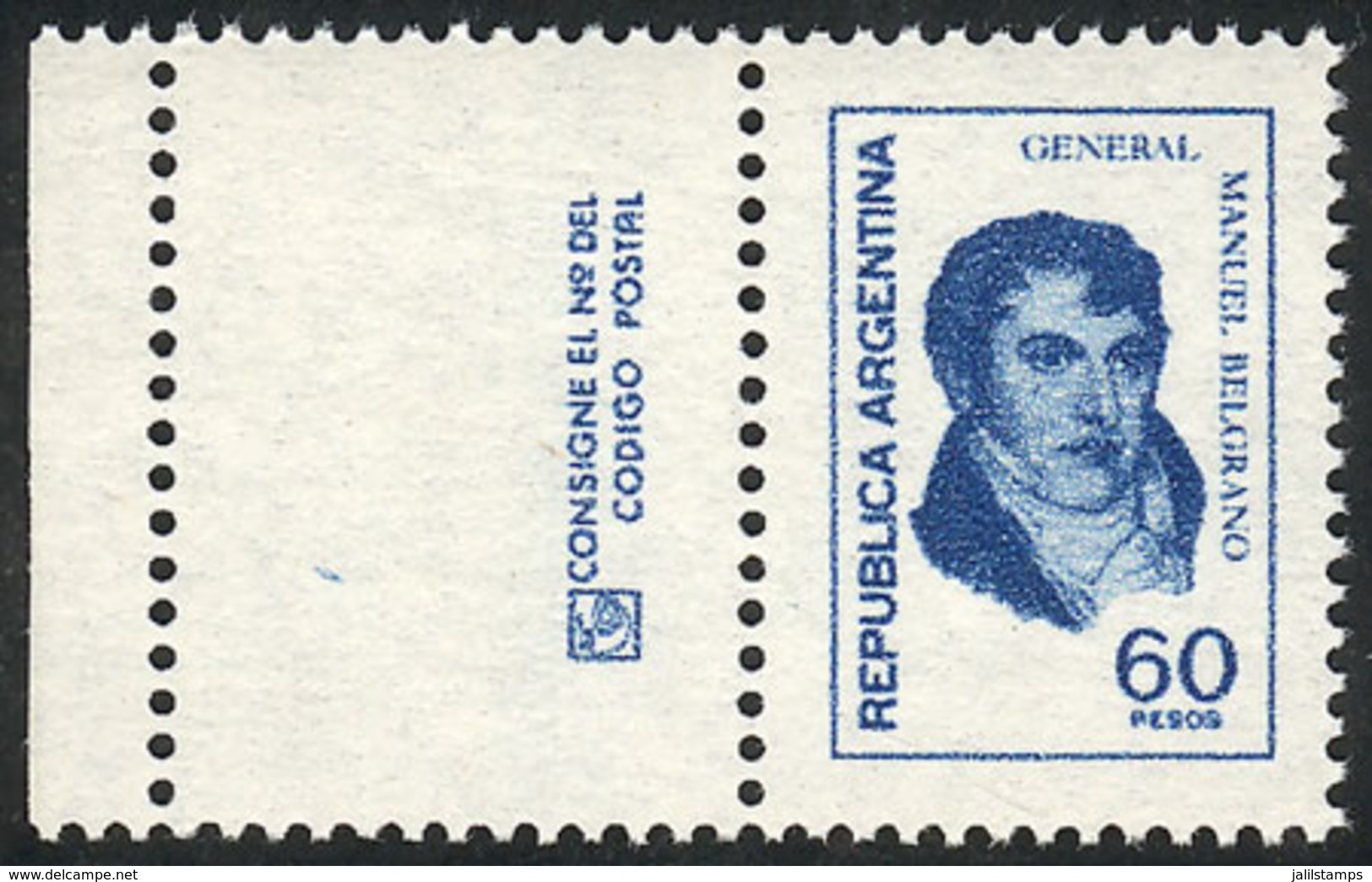 275 ARGENTINA: GJ.1754NCZ, 60P. Belgrano, Printed On UV NEUTRAL PAPER With Label At Left - Autres & Non Classés