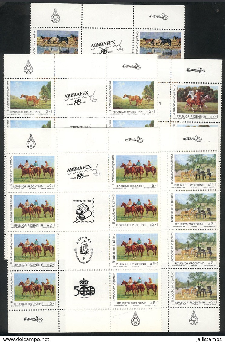 280 ARGENTINA: GJ.2414/8EN, 1988 Horse Paintings, Cmpl. Set Of 5 Values, Each One In Blo - Autres & Non Classés