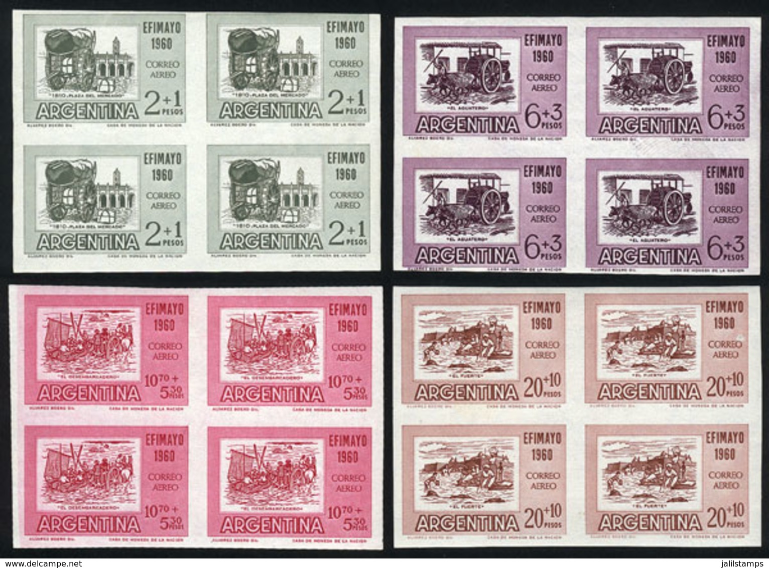 290 ARGENTINA: GJ.1183/6, 1960 May Revolution 150 Years (Philatelic Expo, Vintage Means - Poste Aérienne