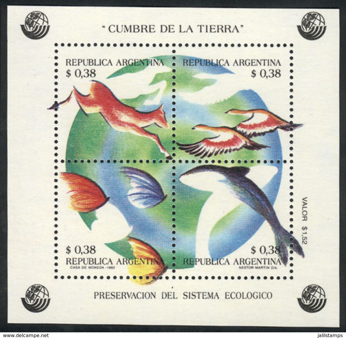 294 ARGENTINA: GJ.101SG, 1992 Earth Summit, PRINTED ON GUM Variety, Excellent Quality, R - Blocs-feuillets