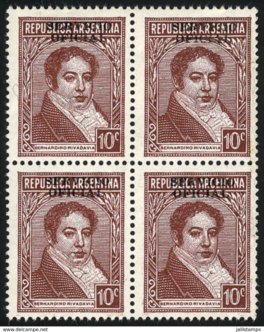 298 ARGENTINA: GJ.657, Block Of 4 With VARIETY: Overprint At Top, Extremely Rare. With S - Service