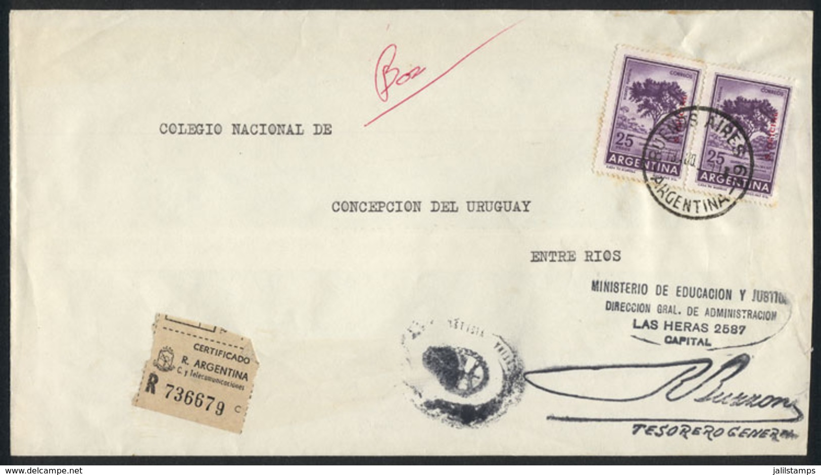300 ARGENTINA: GJ.760 Pair, Franking A Registered Cover Sent From B.Aires To Concepción - Officials
