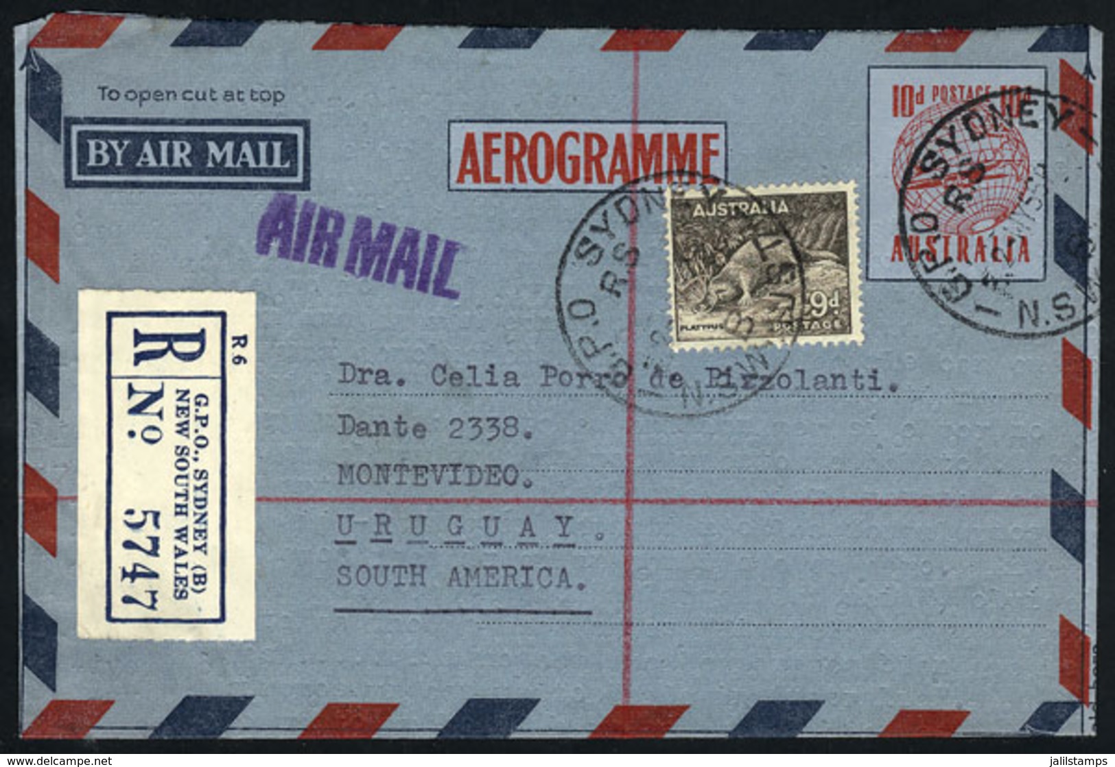 444 AUSTRALIA: Aerogram With Additional Postage Sent From Sydney To Uruguay On 10/MAY/19 - Autres & Non Classés