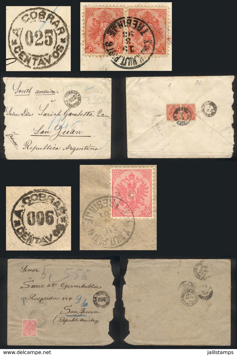 452 AUSTRIA: 2 Covers Sent From TREBINJE To Argentina In 1893 And 1901 Franked With 10h. - Autres & Non Classés