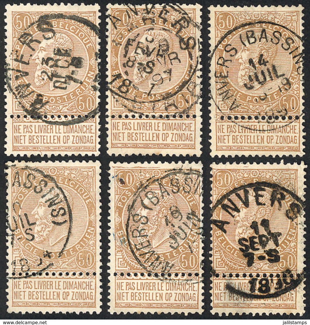 470 BELGIUM: Sc.70 X 6 Used Examples, Very Fine Quality, Catalog Value US$120. - Autres & Non Classés