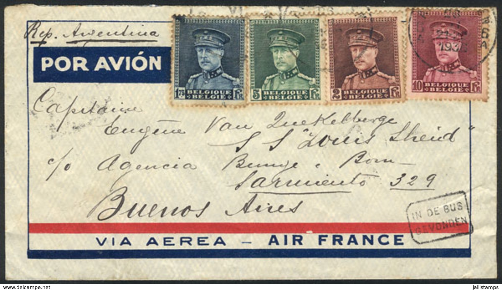 475 BELGIUM: Airmail Cover With 4-color Postage (total 18.75Fr., Sc.235/6 + Other Values - Autres & Non Classés