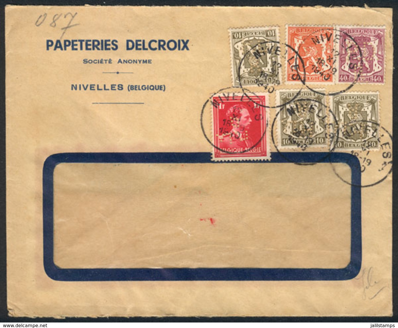 478 BELGIUM: Cover Franked By Stamps With Commercial PERFINS "P.D.B.", Sent From Nive - Autres & Non Classés