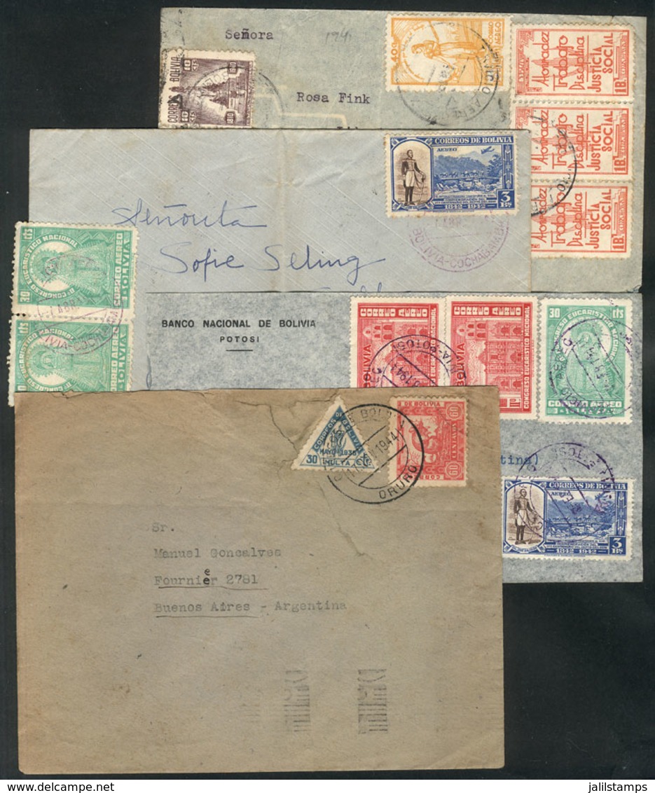 487 BOLIVIA: 4 Covers Sent To Argentina Between 1941 And 1944, Almost All CENSORED, Fine - Bolivia