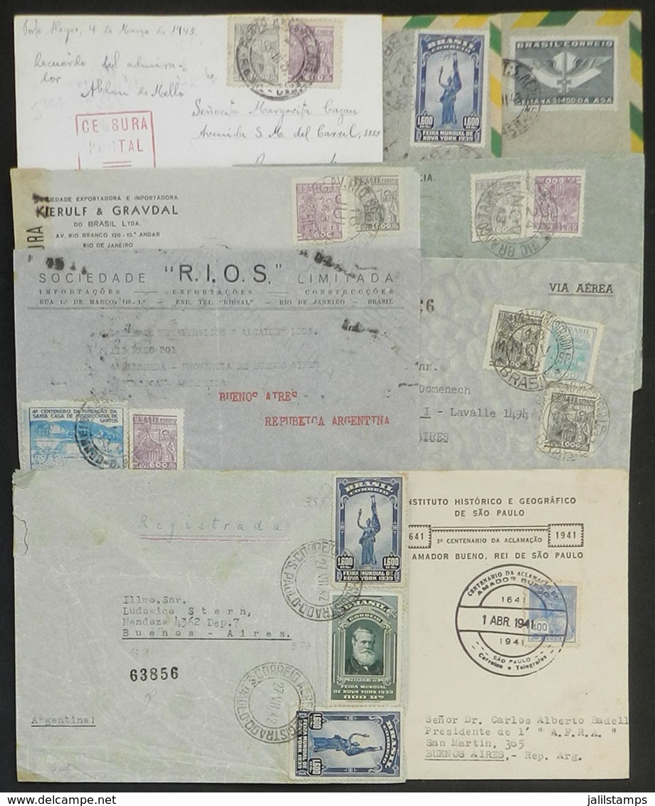 493 BRAZIL: 9 Covers Or Cards Sent To Argentina Between 1941 And 1945, ALL CENSORED, Fin - Autres & Non Classés